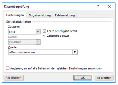 Mit der Datenüberprüfung definieren Sie die möglichen Werte zur Auswahl