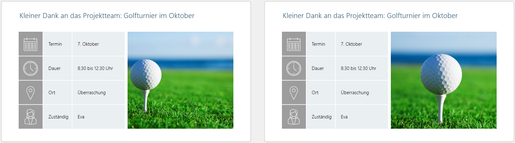 Bild 3: Links füllt das Golffoto zwar den Bild-Platzhalter, aber der Bildausschnitt lässt sich noch optimieren (siehe rechts)