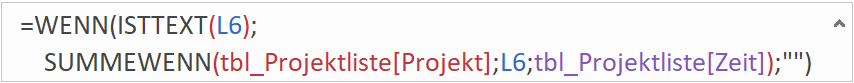 Diese Formel fasst pro Projekt die anzurechnenden Stunden zusammen …