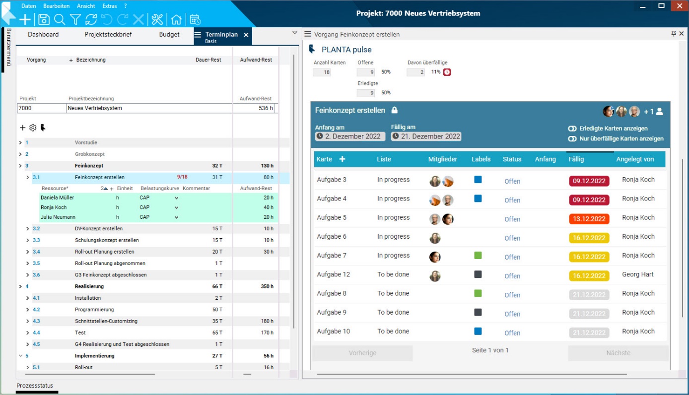 Eingespieltes Team: Der Projektplan in PLANTA project und das Aufgaben-Management in PLANTA pulse