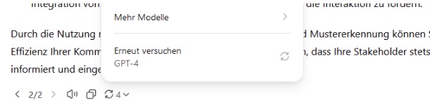 Die Regenerieren-Funktion findet sich in ChatGPT-4 mit Klick auf den doppelten Pfeilbutton