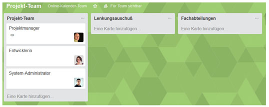 Bild 1: Ein Teamboard enthält wissenswerte Informationen zu jedem Teammitglied. Die einzelnen Karten können Listen wie der Liste