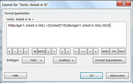 Prozentualen Verbrauch des Arbeitsbudgets ermitteln