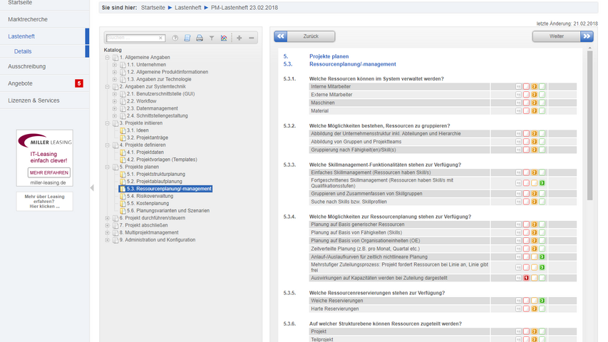 Lastenhefterstellung mit dem PM Toolfinder