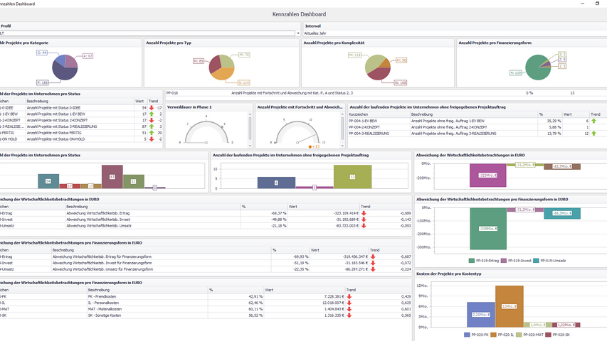 Konfigurierbare Dashboarddarstellung der Projektekennzahlen