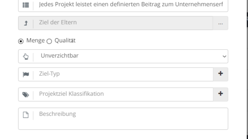 Projektzieldefinition in TaskBrowse